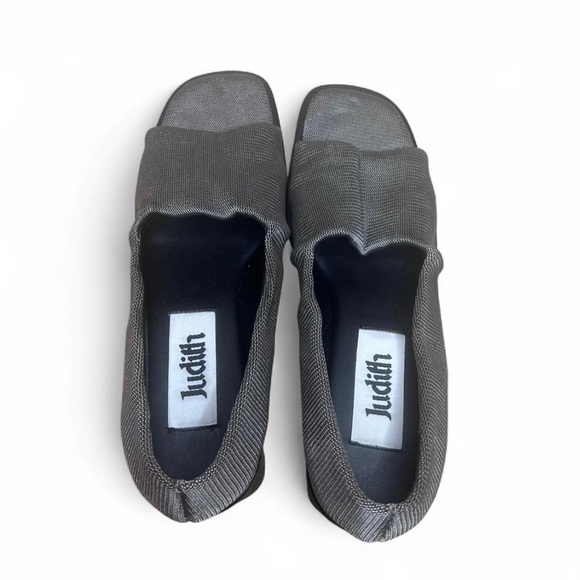 Judith Metallic Gray Open Square Toe Slip-On Heels | Size 7.5 Chunky Heel - Picture 3 of 7